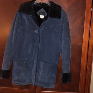 Dennis Basso Navy Faux Shearling/Suede Coat